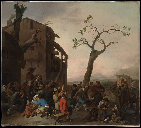 Peasants Dancing by Johannes Lingelbach, a lively outdoor gathering